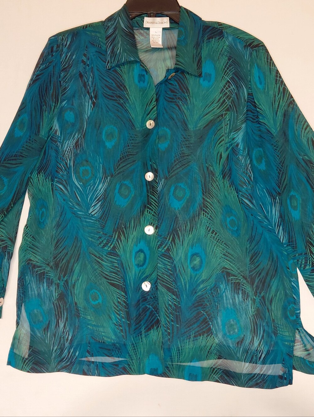 Draper's & Damon's Peacock Feather Print Sheer Women's Top